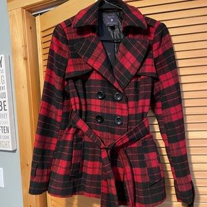 Forever 21 Red Plaid Peacoat